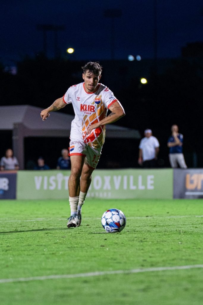 One Knoxville player Dani Fernandez taking a penalty kick