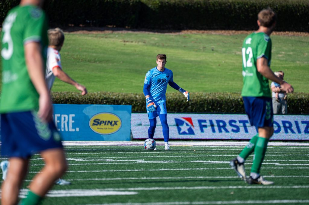 Sean Lewis, 2024 USL 1 Goalkeeper of the Year, in goal against the Greenville Triumph
